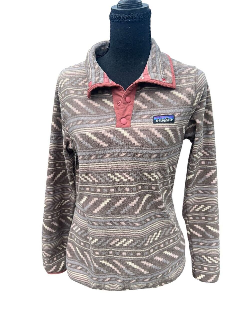 Patagonia Micro D Snap T Pullover furry taupe geometric Women’s Sz Small